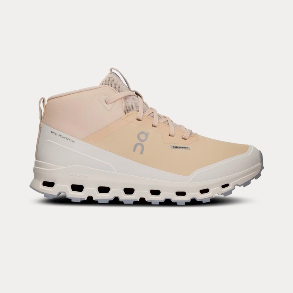 On Running Beige and White Athletic Shoes